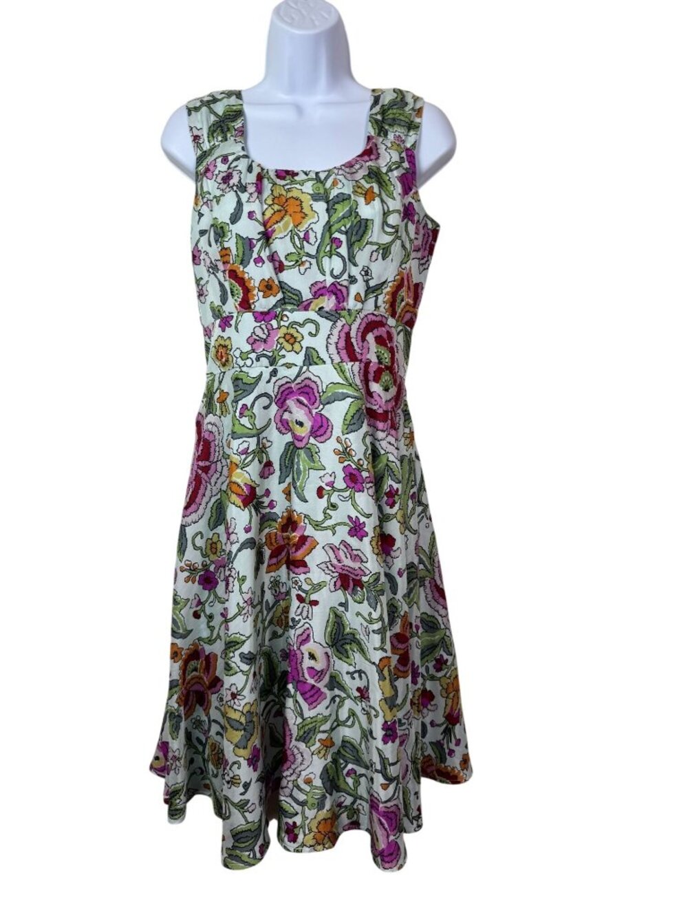 Sundance Floral 100% Silk Midi Dress Cotton Lining Size 4 Multicolor Sleeveless